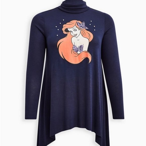 Mock Turtle Neck Top with Pearls - Disney Little Mermaid Ariel - Picture 1 of 3